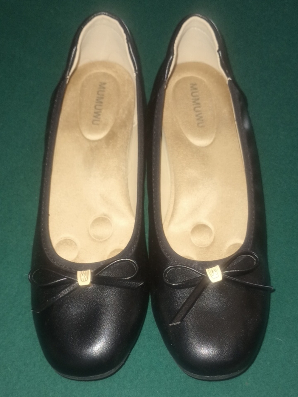Women's Black Bow Ballet Flats with Gold Accent